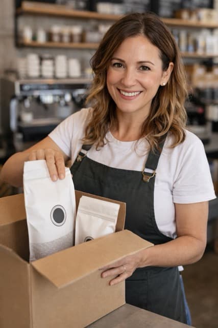 Merchant packing coffee beans